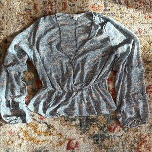 AE Blue Paisley Print Cinched Waist Blouse